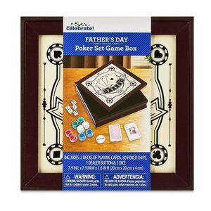 Way to Celebrate! Fathers Day Poker Set Game Box - Wood Boxed Adult Classic Game
